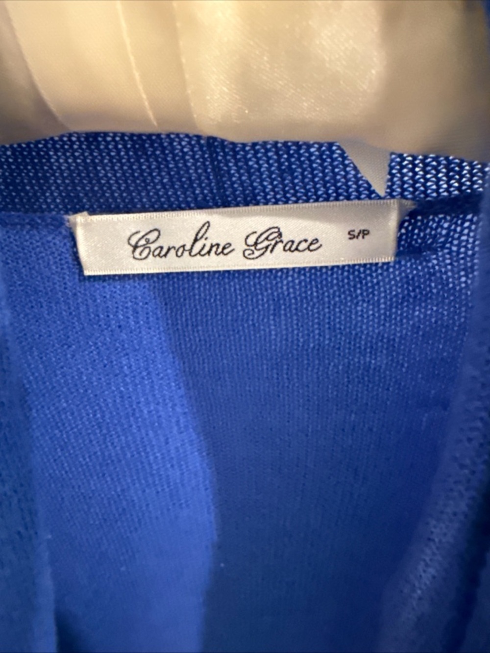 Blue Open-Front Women’s Sweater Cardigan by Caroline Grace, cotton and cashmere - Picture 4 of 6